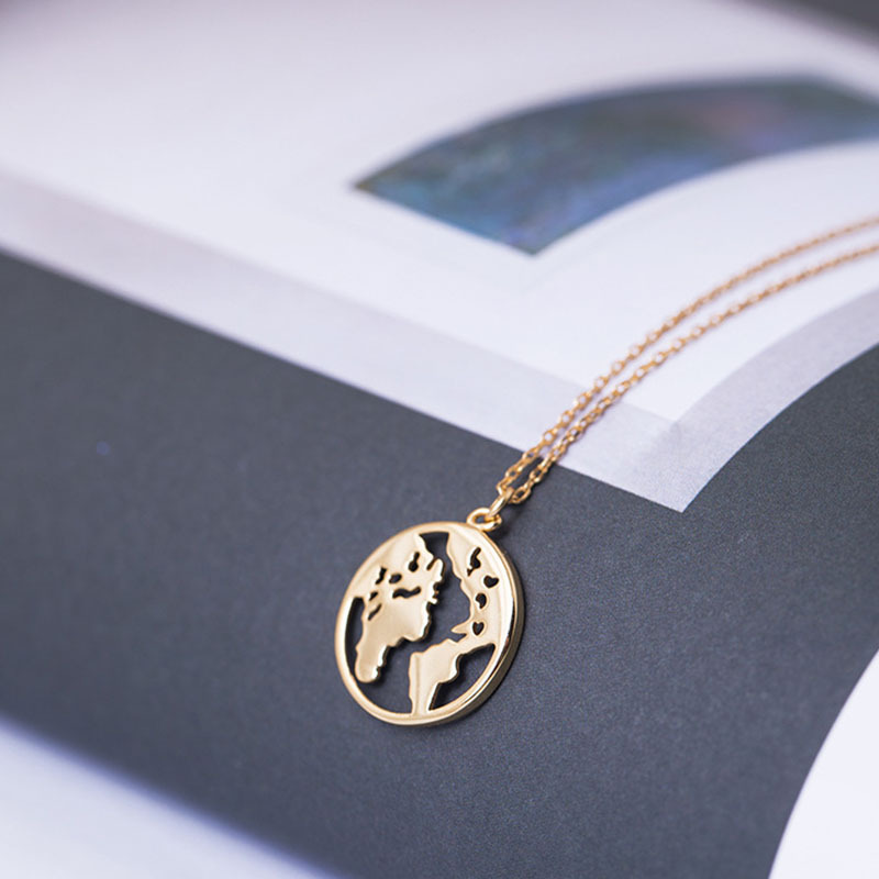 Stainless Steel World Map Necklace