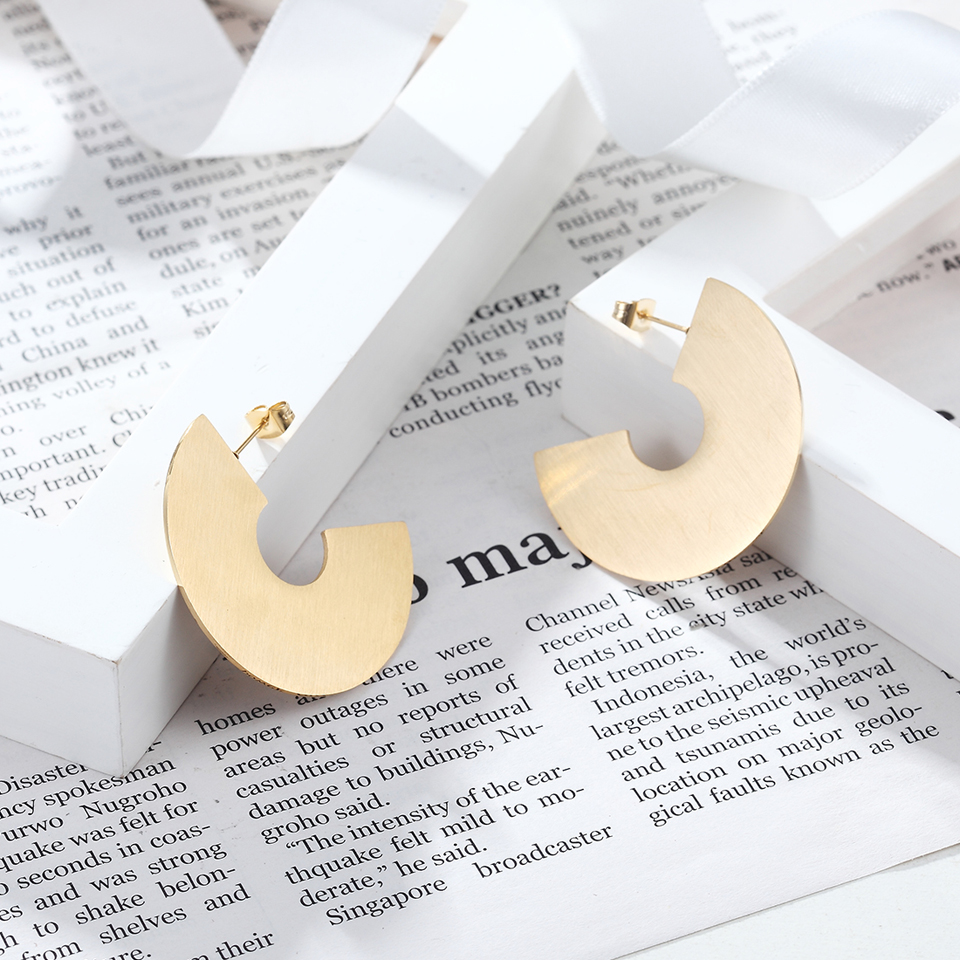 Punk Gold Color Rose Gold Color and Steel Color Geometric Big Fan Cute Dangle Earrings For Women Earrings Stainless Steel Trendy Lady's Earring