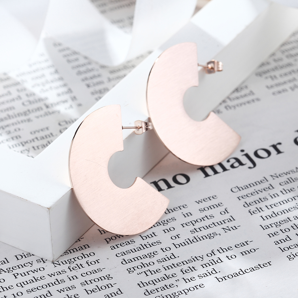 Punk Gold Color Rose Gold Color and Steel Color Geometric Big Fan Cute Dangle Earrings For Women Earrings Stainless Steel Trendy Lady's Earring