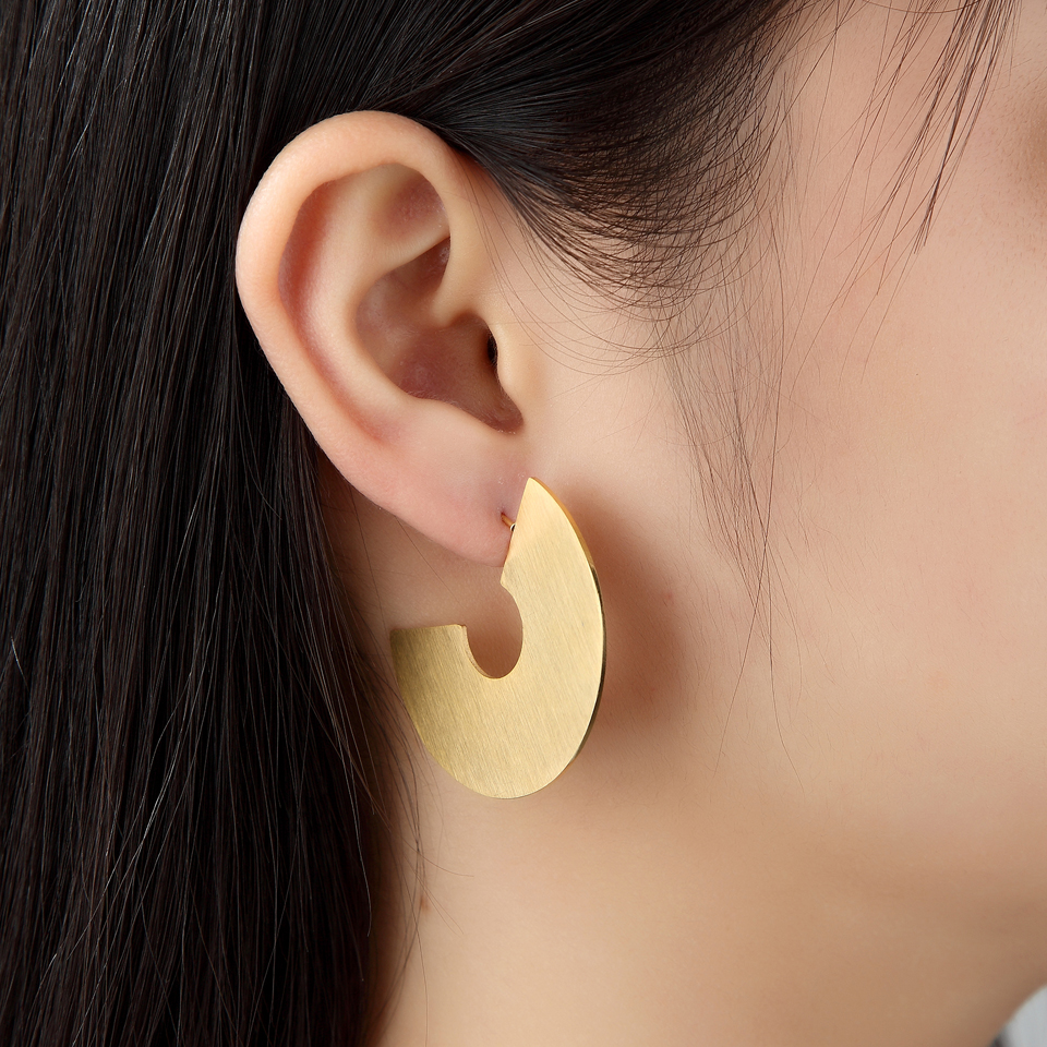 Punk Gold Color Rose Gold Color and Steel Color Geometric Big Fan Cute Dangle Earrings For Women Earrings Stainless Steel Trendy Lady's Earring