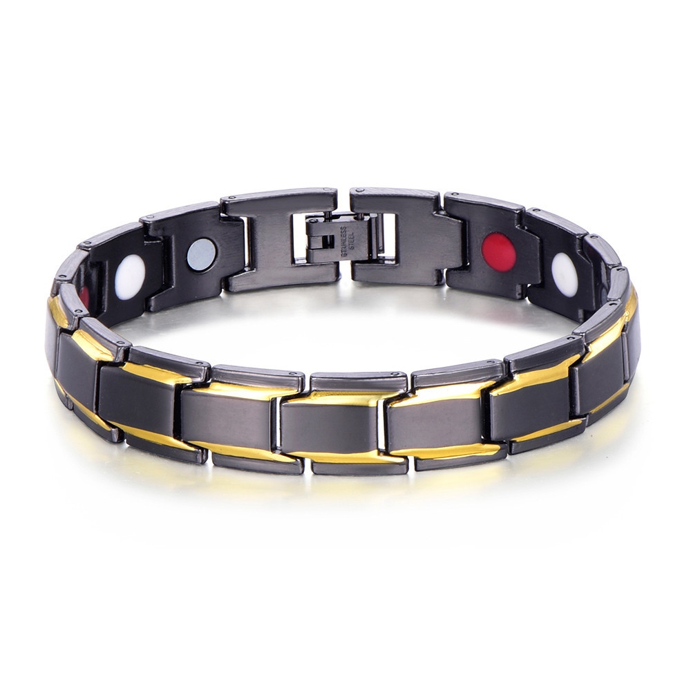 LICA Magnetic Hematite Stainless Steel Bracelet Men's Health Bracelets with Hook Buckle Clasp Therapy Bangles Man Health Care Jewelry