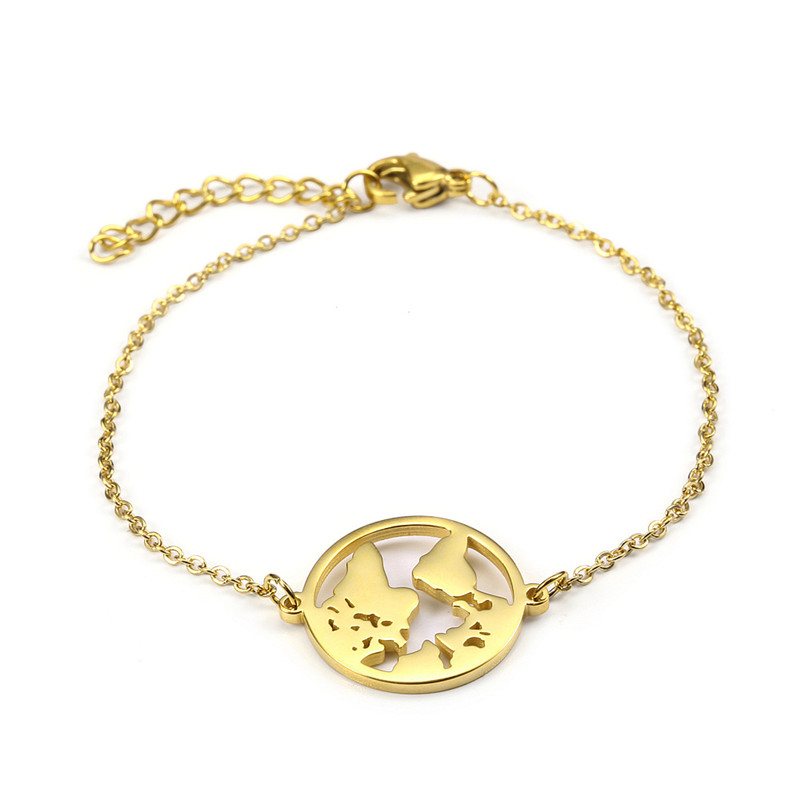 HOT Fashion Jewelry Stainless Steel World Map Chain Bracelet