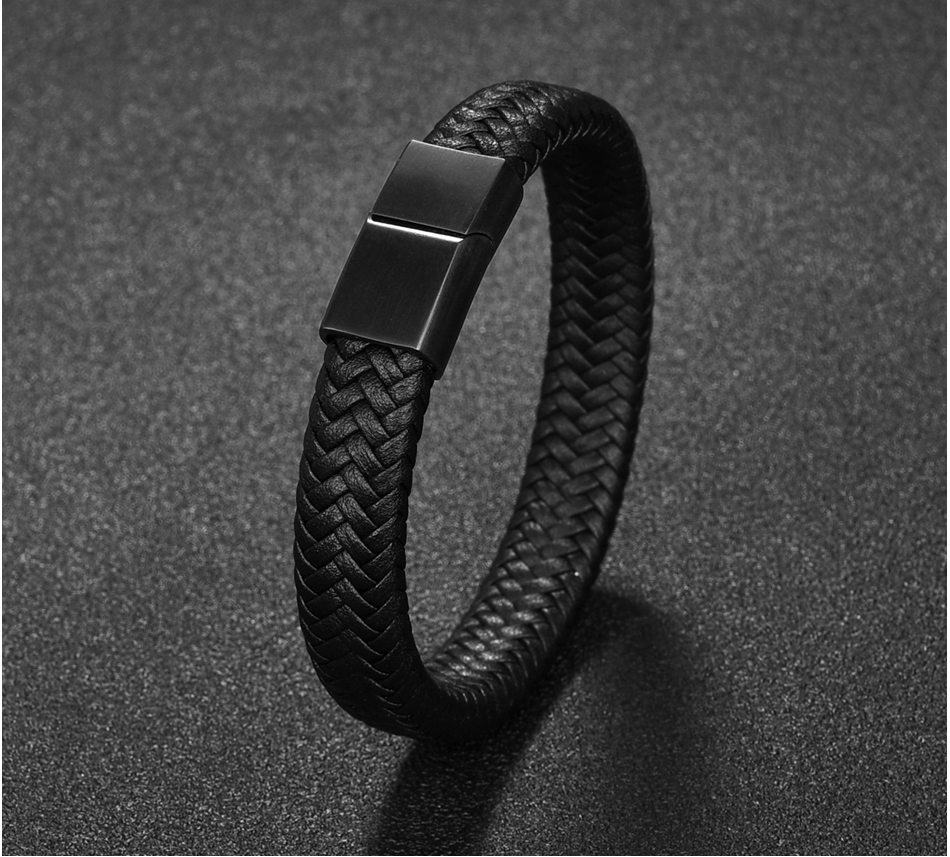 LICA Punk Men Jewelry Black/Brown Braided Leather Bracelet Stainless Steel Magnetic Clasp Fashion Bangles 18.5/22/20.5cm