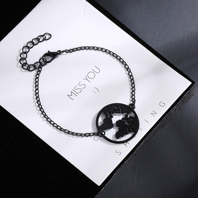 World Map Stainless Steel Bracelets For Women Simple Adjustable Gold Silver Black Bracelet Jewelry Earth Day Gifts Christmas