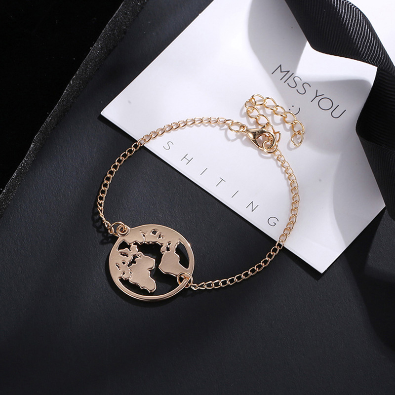World Map Stainless Steel Bracelets For Women Simple Adjustable Gold Silver Black Bracelet Jewelry Earth Day Gifts Christmas