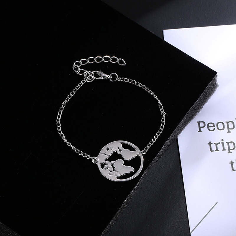 World Map Stainless Steel Bracelets For Women Simple Adjustable Gold Silver Black Bracelet Jewelry Earth Day Gifts Christmas