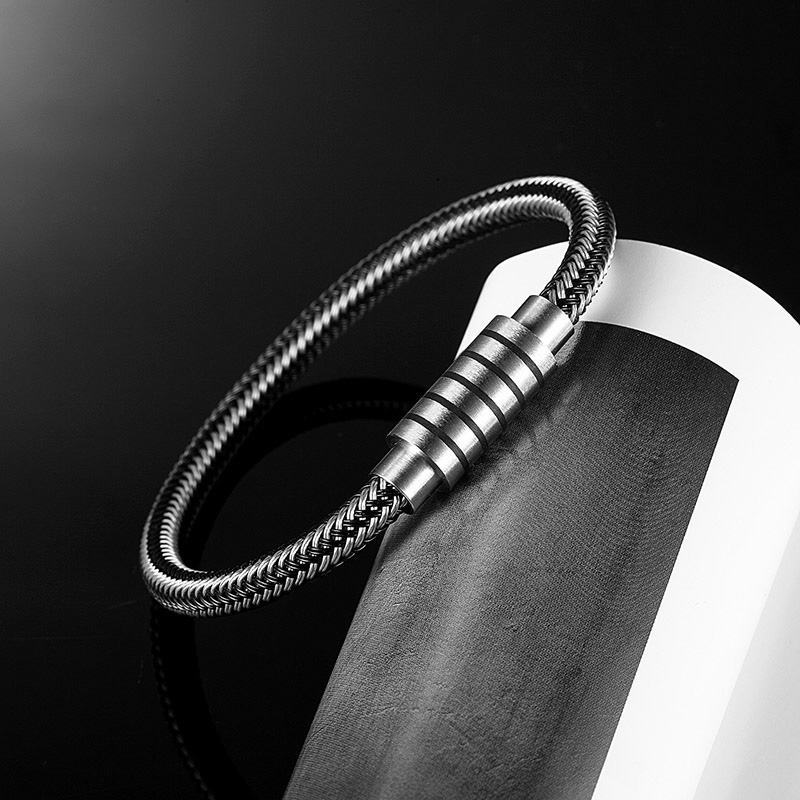 NEW Punk Black and white Braided Steel wire Bracelet Magnetic Buckle Simple Style Fashion Wristband Men Stainless steel bracelet