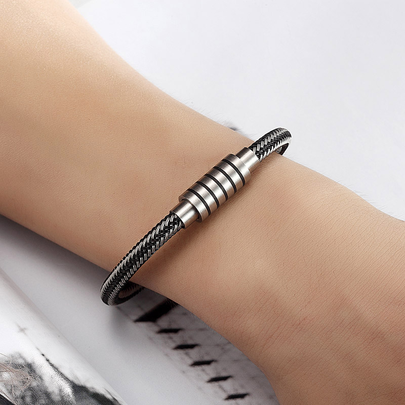 NEW Punk Black and white Braided Steel wire Bracelet Magnetic Buckle Simple Style Fashion Wristband Men Stainless steel bracelet