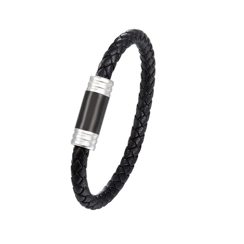 NEW Punk Black and white Braided Steel wire Bracelet Magnetic Buckle Simple Style Fashion Wristband Men Stainless steel bracelet