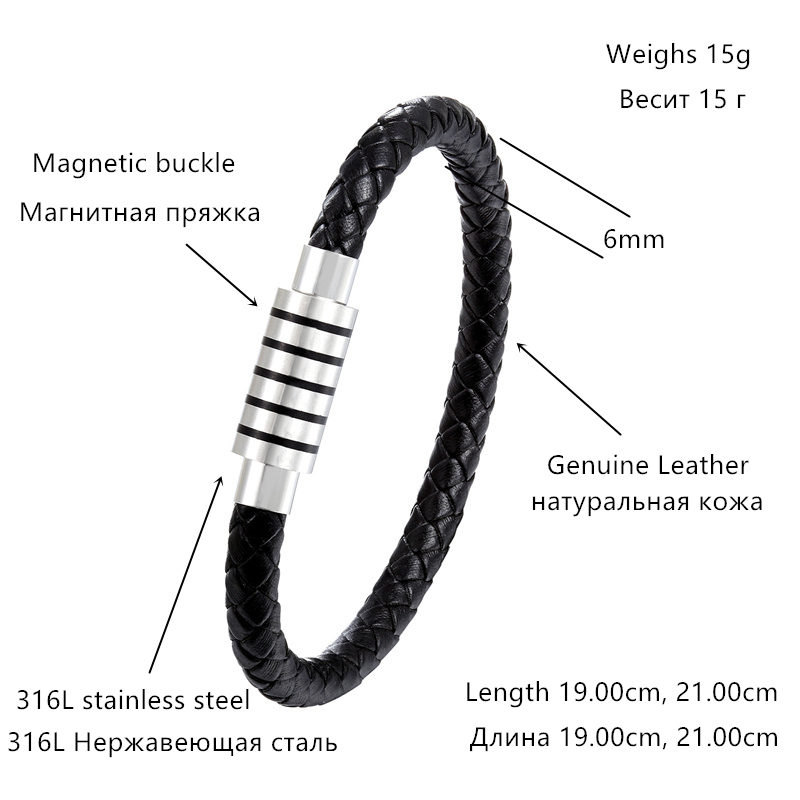 NEW Punk Black and white Braided Steel wire Bracelet Magnetic Buckle Simple Style Fashion Wristband Men Stainless steel bracelet