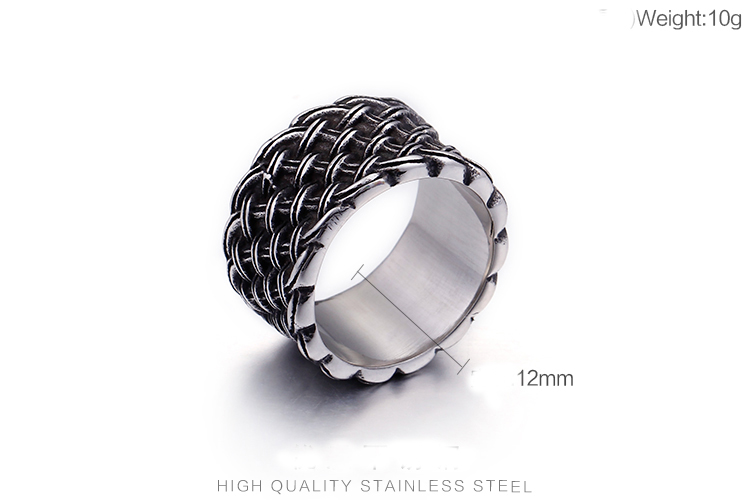Vintage Braided Style Ring Men 316L Stainless Steel Biker Jewelry Punk Rock Party Mens Rings Size 12