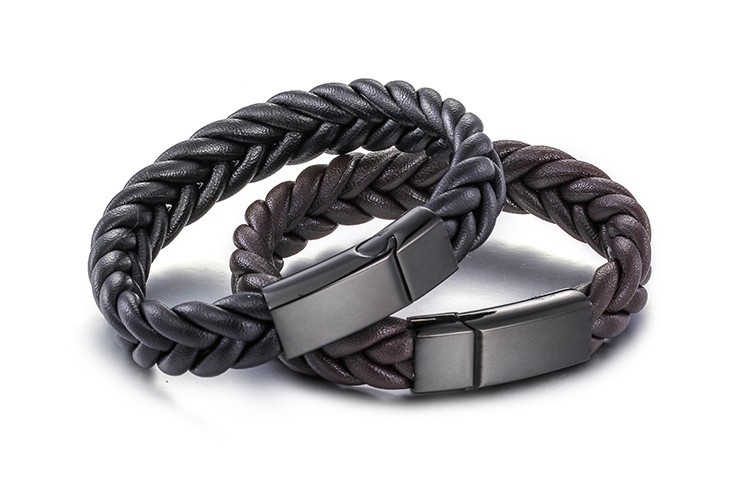 LICA New Jewelry Men Braided Leather Wristband Vintage Mens Bracelets 2018 With Stainless Steel Magnetic Clasp Bracelet