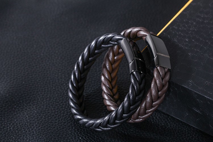 LICA New Jewelry Men Braided Leather Wristband Vintage Mens Bracelets 2018 With Stainless Steel Magnetic Clasp Bracelet
