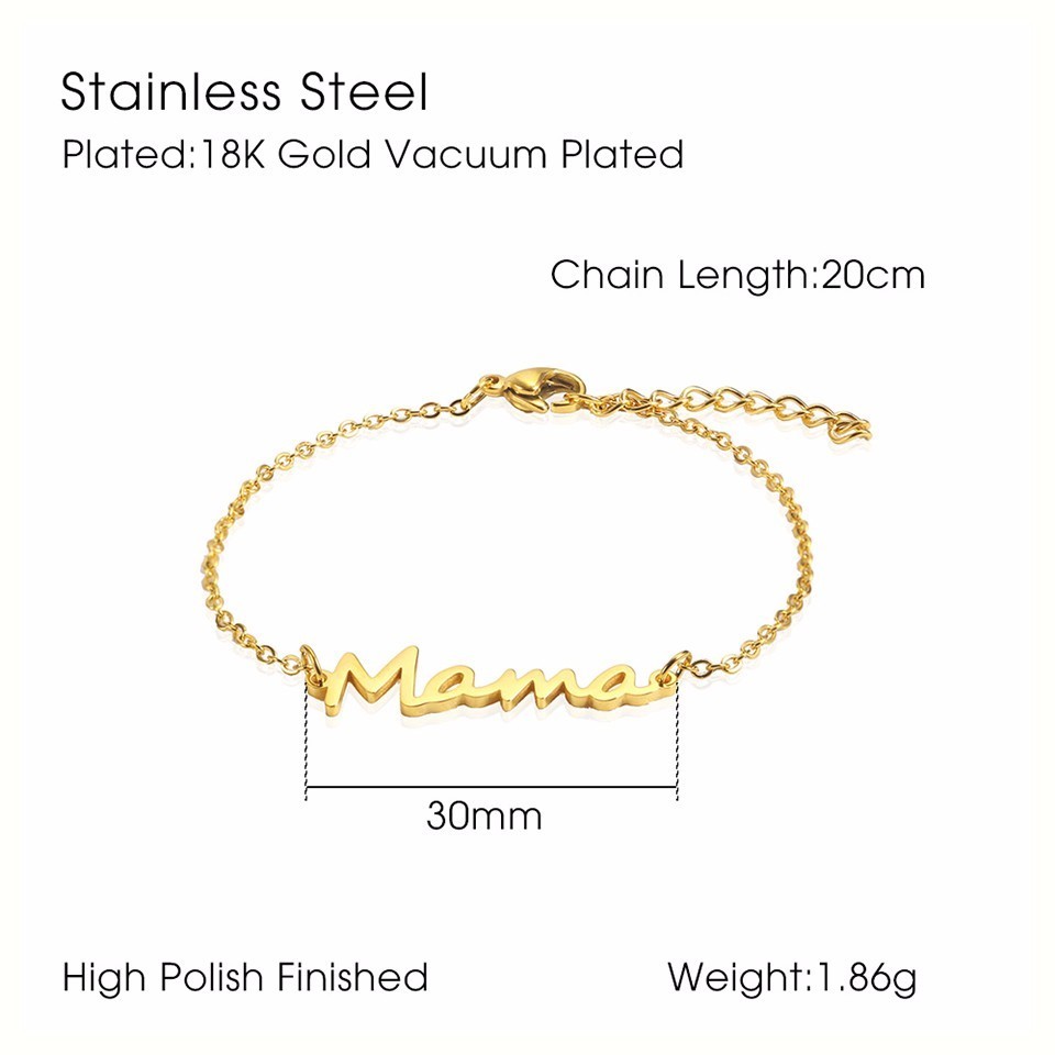 LICA Stainless Steel Mama Chain Link Bracelet Gold Mom Bracelet Mothers Day Gift New Mama Gifts