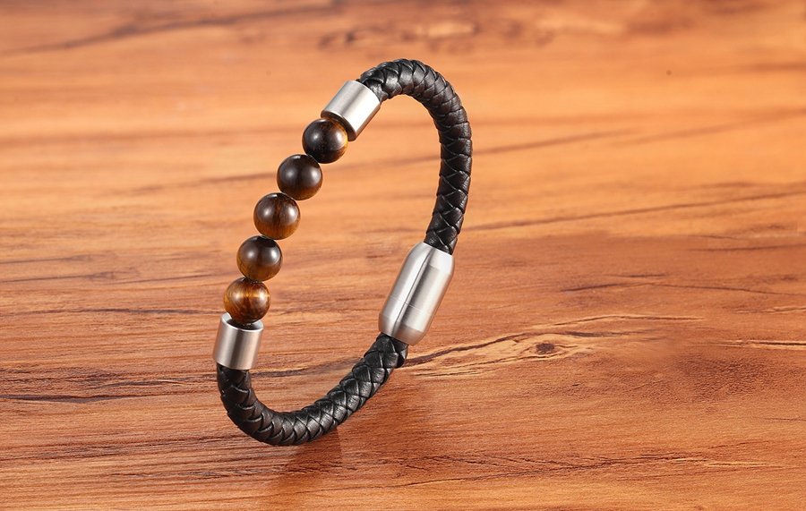 LICA Big Promotion Neo-Gothic Personality Combination Men's Leather Bracelet Natural Tiger Eye Stone Low Price Unique