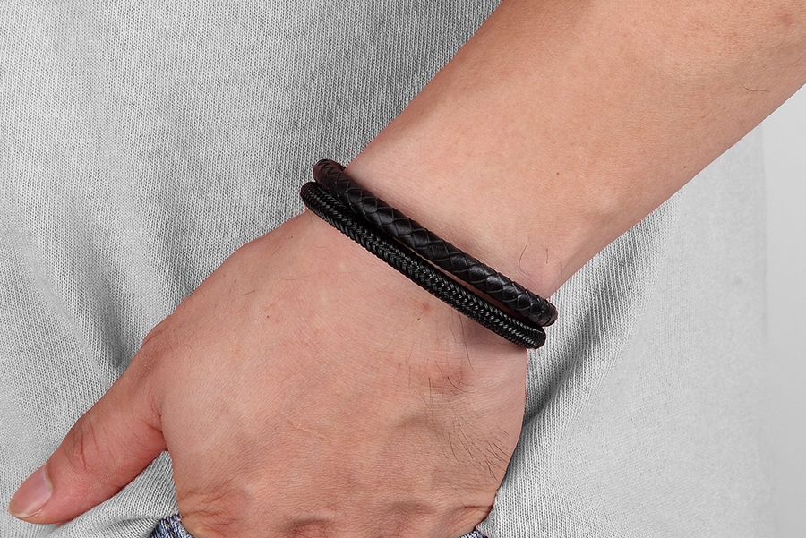 LICA Classic Style Leather With Stainless Steel Stitching Combination Men's Bracelet Black/Steel Buckle Party Accessories Gift