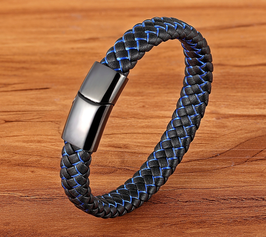 LICA Fashion Design Stripe Blue Color New Classic Stereo Technology Genuine Leather Bracelet For Men Merry Christmas Gift Sale