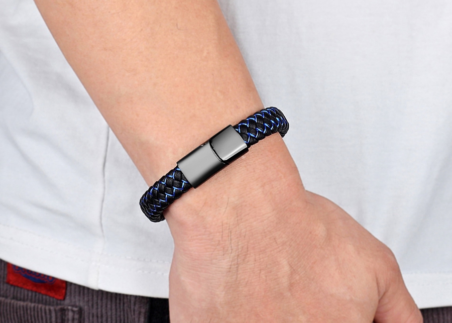 LICA Fashion Design Stripe Blue Color New Classic Stereo Technology Genuine Leather Bracelet For Men Merry Christmas Gift Sale