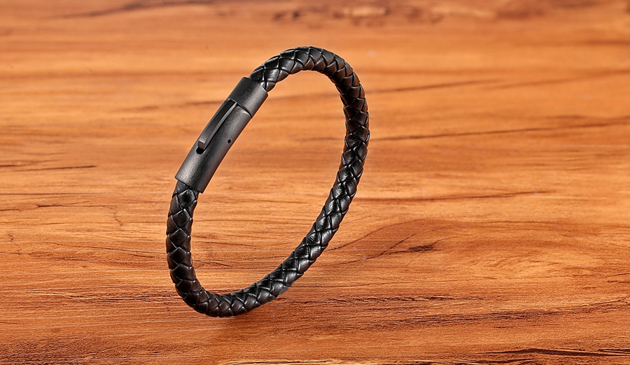 LICA Fancy Style Men's Braided Leather Bracelet Simple Black Stainless Steel Button Neutral Accessories Hand-woven Jewelry Gifts