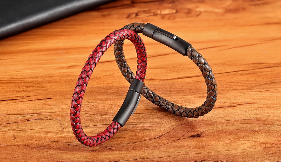 LICA Fancy Style Men's Braided Leather Bracelet Simple Black Stainless Steel Button Neutral Accessories Hand-woven Jewelry Gifts