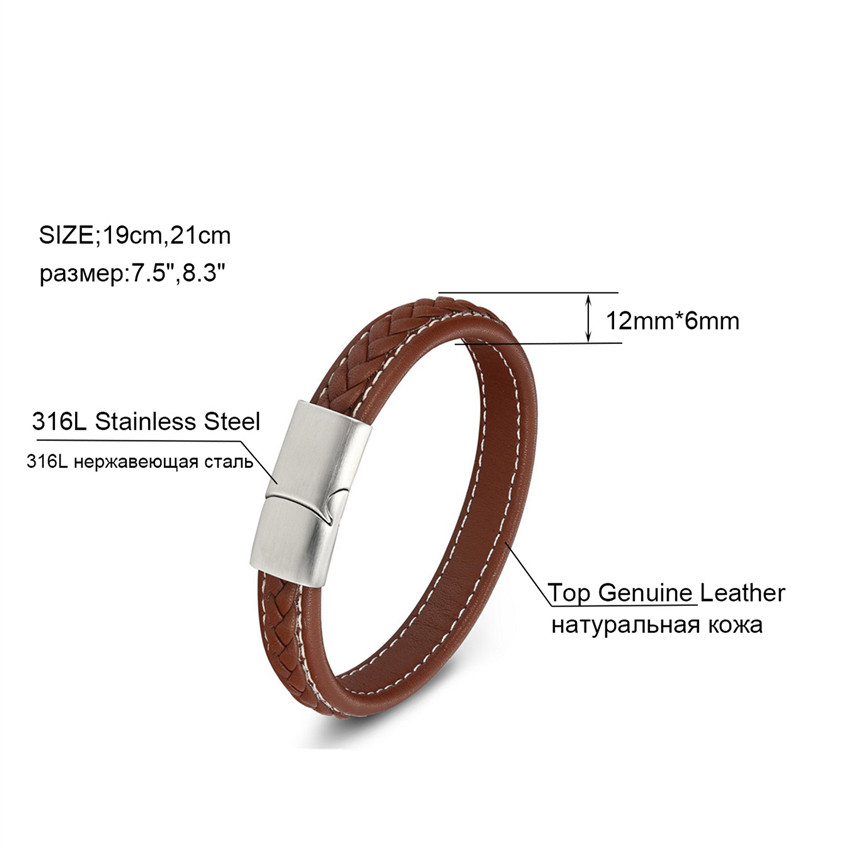 LICA Classic 19,21,23cm Size Choose Genuine Leather Stainless Steel Magnetic Buckle Men Women Leather Bracelet Fashion Charm Bracelet