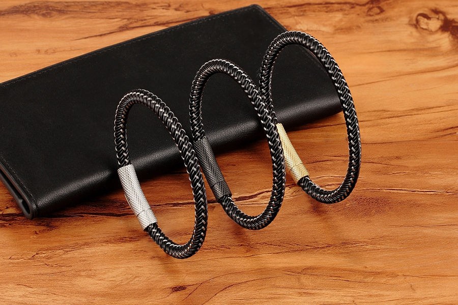 LICA Punk Threaded Button Metal Weaving Bracelet for Men Women Stainless Steel Twining Classic Style Charm Black High Quality