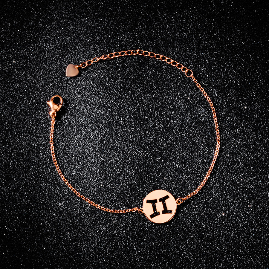LICA Minimalism Style Bracelets Rose Gold Color Stainless Steel Chain Sign of Twelve Constellation Fashion Bangles Gift For Women