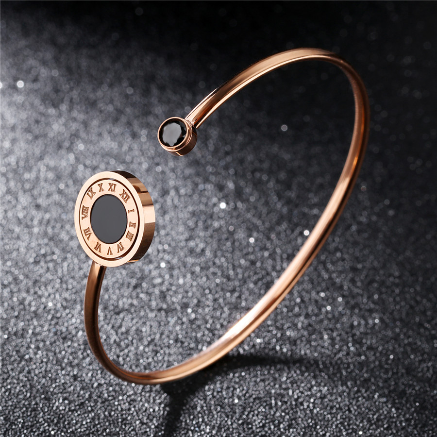 LICA Luxurious Open Bangles & Bracelet For Women Rome Digital Inlaid Pearl Oysters Rotatable Female Birthday Party Gift