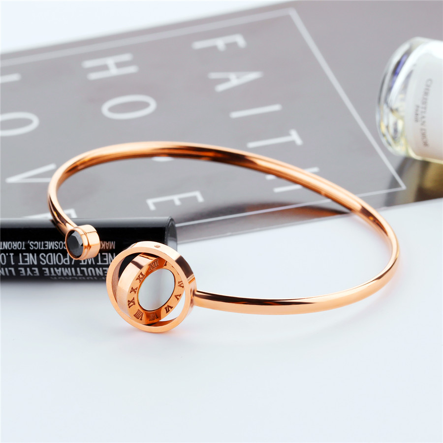 LICA Luxurious Open Bangles & Bracelet For Women Rome Digital Inlaid Pearl Oysters Rotatable Female Birthday Party Gift
