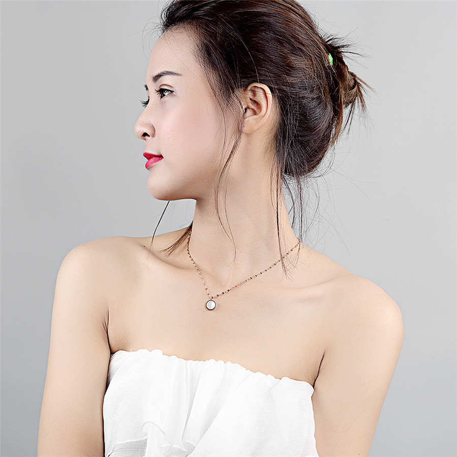 LICA Cute Style Women Black/White Double-sided Shell Round Wave Chain Pendant+Necklace For Girls Wedding Jewelry Christmas Gift