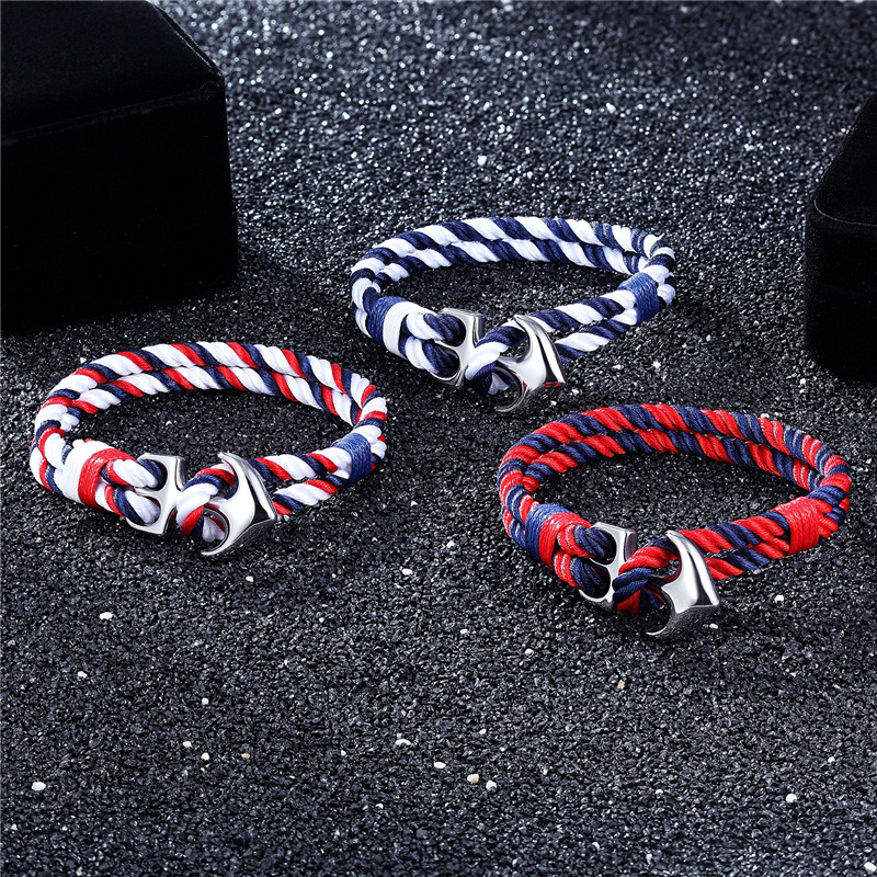 LICA High Quality Anchor Bracelets Men Charm Nautical Survival Rope Chain Paracord Bracelet Male Wrap Metal Sport Hooks