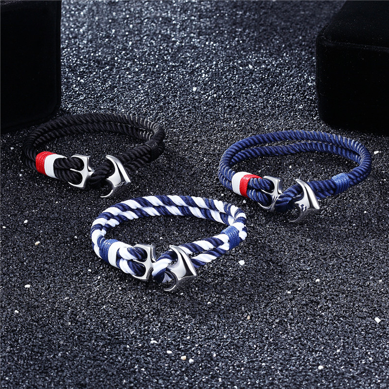 LICA High Quality Anchor Bracelets Men Charm Nautical Survival Rope Chain Paracord Bracelet Male Wrap Metal Sport Hooks
