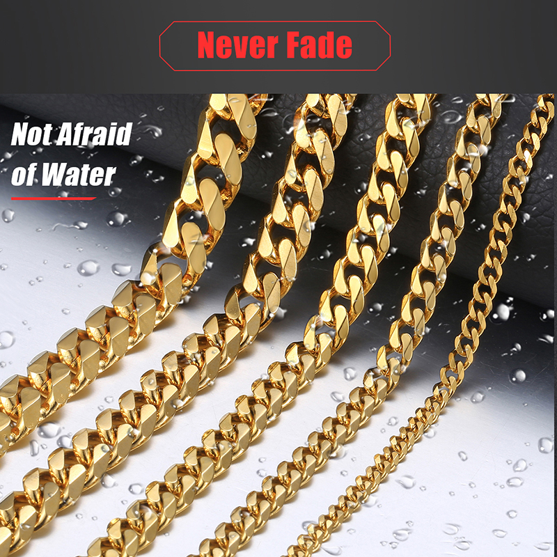 LICA Mens Necklaces Chains Stainless Steel Silver Black Gold Necklace for Men Women Curb Cuban Jewelry 3/5/7/9/11mm