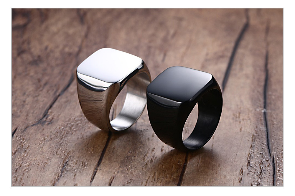 LICA Personalized Mens Signet Rings Chunky Stainless Steel Boy Stamp Band Customize Engrave Male Jewelry Fraternal Rings BF Gift