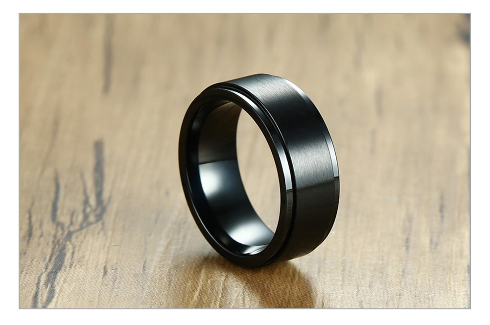 LICA 8mm Rotatable Basic Ring for Men Black Stainless Steel Casual Male Angel Stylish Punk Spinner Alliance Jewelry