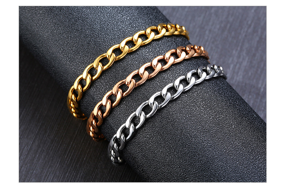 LICA Men Chunky Cuban Chain Link Bracelets 8mm Width 17.5/19/22cm Length Gold/Steel/Rose Gold Color Stainless Steel Jewelry