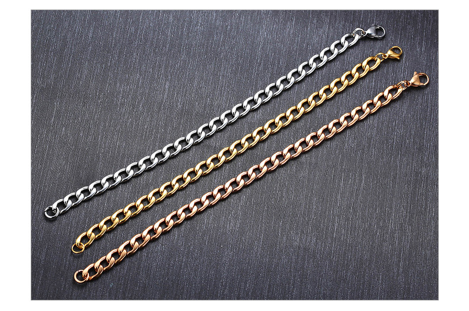 LICA Men Chunky Cuban Chain Link Bracelets 8mm Width 17.5/19/22cm Length Gold/Steel/Rose Gold Color Stainless Steel Jewelry