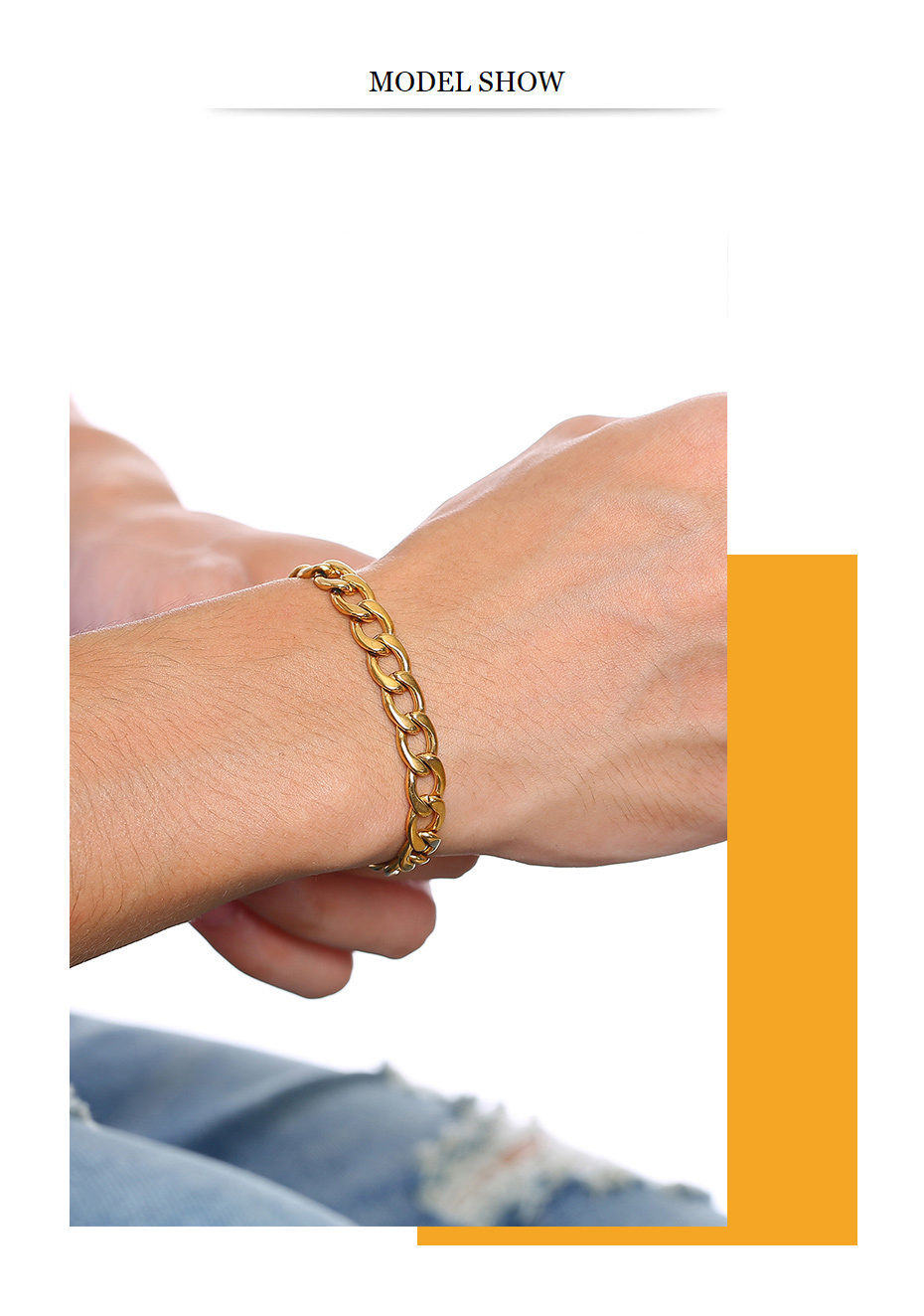 LICA Men Chunky Cuban Chain Link Bracelets 8mm Width 17.5/19/22cm Length Gold/Steel/Rose Gold Color Stainless Steel Jewelry