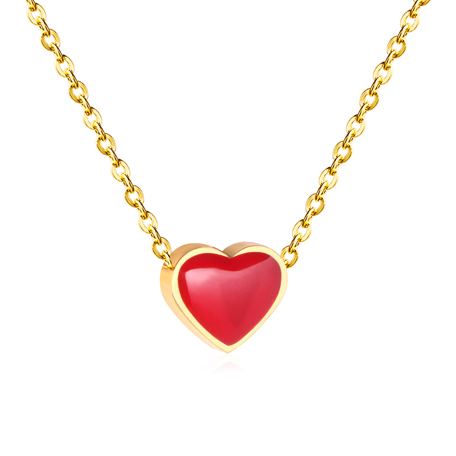 LICA Korean Yellow/Red/Blue/Light Heart Shape Oil Drip Pendant Necklaces Stainless Steel Colorful Choker Necklaces Collier