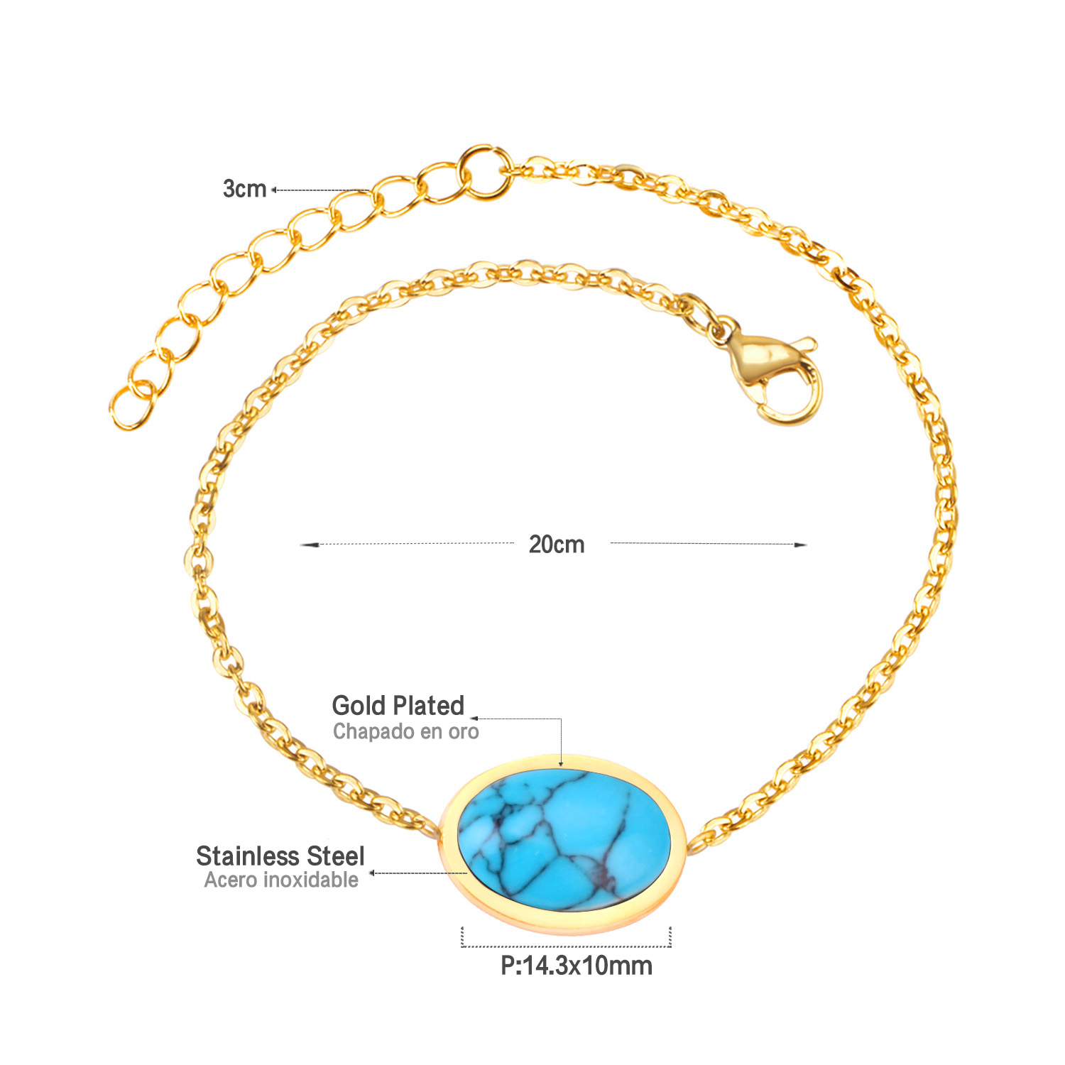 LICA New 20cm+3cm Extender Link Chain Bracelets Female Gift Turquoise/Ruby/Light Pink Quartz/Black agate Stone Bracelets Bangles Bijoux Party
