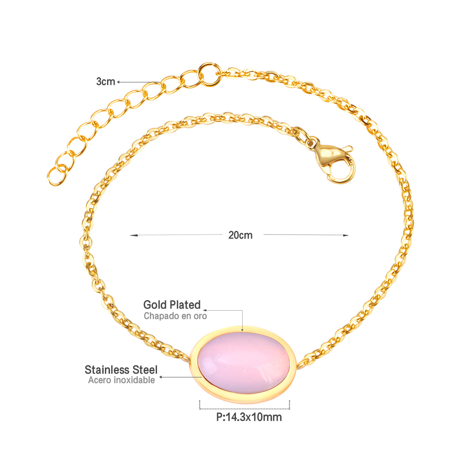 LICA New 20cm+3cm Extender Link Chain Bracelets Female Gift Turquoise/Ruby/Light Pink Quartz/Black agate Stone Bracelets Bangles Bijoux Party