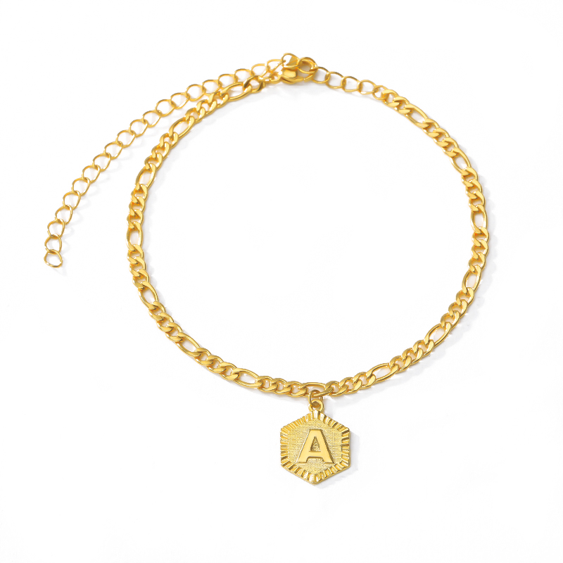 LICA hot Sale Z Letter Pendant Personalized Stainless Steel Gold Color Hexagonal A to Z Pendant Bracelet For Jewelry Birthday Gift