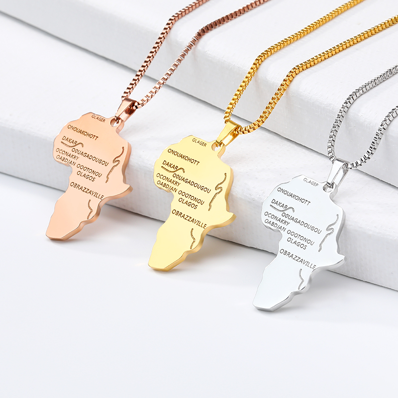 LICA Map Pendant Necklace For Women Men Silver Gold Color Ethiopian Jewelry Wholesale African Maps Hiphop Item