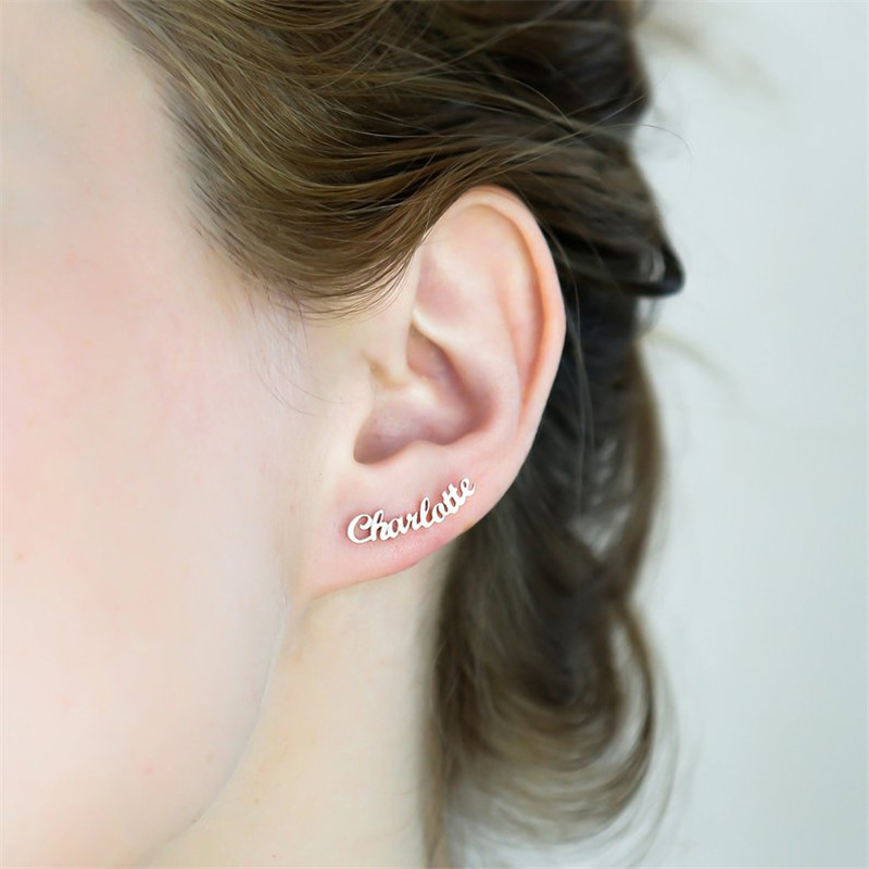 LICA Personalized Custom Name Earrings For Men Women Stainless Steel Customize Nameplate Stud Earring Gift For Hip Hop Jewelry