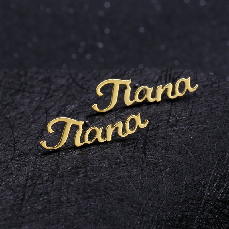 LICA Personalized Custom Name Earrings For Men Women Stainless Steel Customize Nameplate Stud Earring Gift For Hip Hop Jewelry