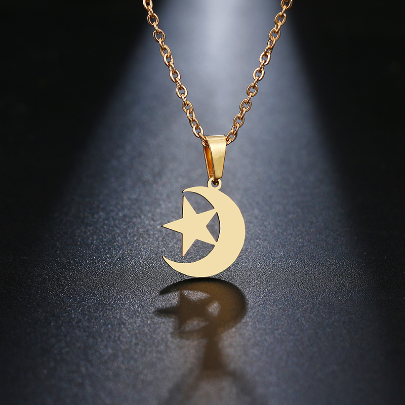 LICA Stainless Steel Necklace For Women Lover's Gold And Silver Color Moon and Star Pendant Necklace Engagement Jewelry