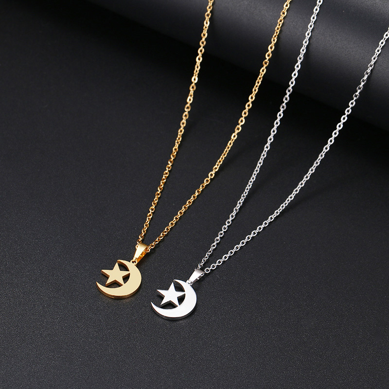 LICA Stainless Steel Necklace For Women Lover's Gold And Silver Color Moon and Star Pendant Necklace Engagement Jewelry