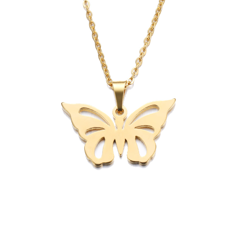 LICA Stainless Steel Necklace For Women Man Lover's Hollow Butterfly Gold And Silver Color Pendant Necklace Engagement Jewelry