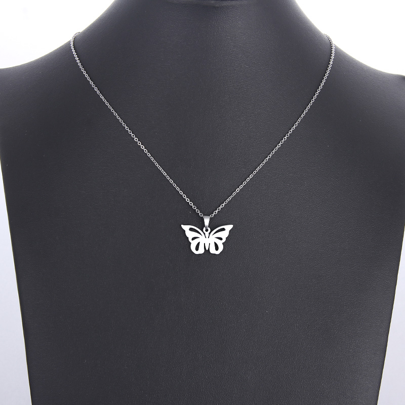 LICA Stainless Steel Necklace For Women Man Lover's Hollow Butterfly Gold And Silver Color Pendant Necklace Engagement Jewelry