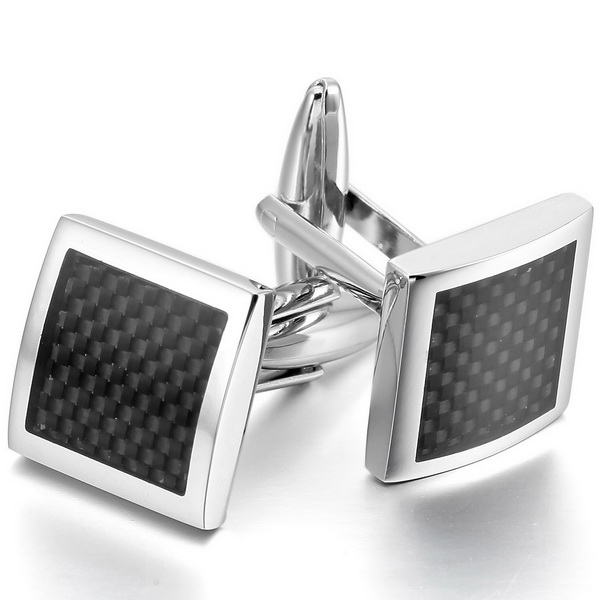 LICA Men's Carbon-Fiber Cufflinks Stainless Steel Black Square Shirt Wedding Business Cufflink